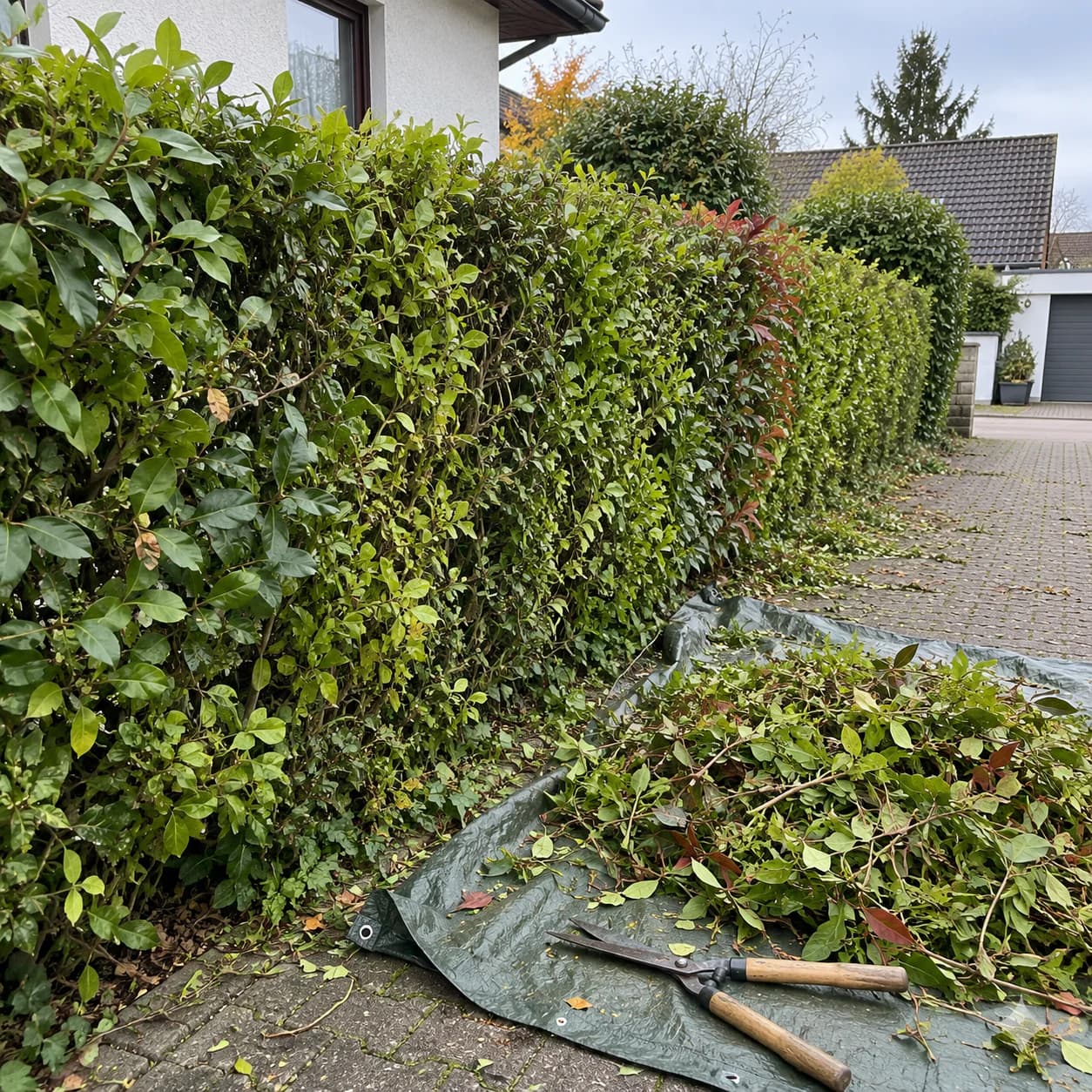 Frisch geschnittene Hecke nach der Pflege